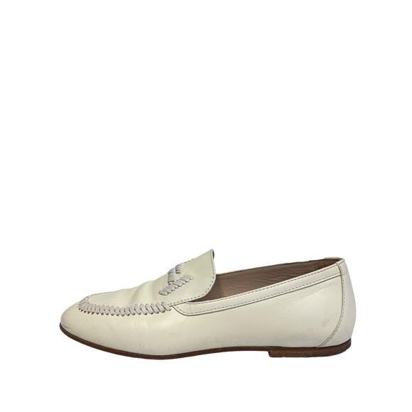 TODS Ivory Leather Stitched Logo Accent Slip On Loafers Flats Size 36.5 US 6.5 - Picture 1 of 7